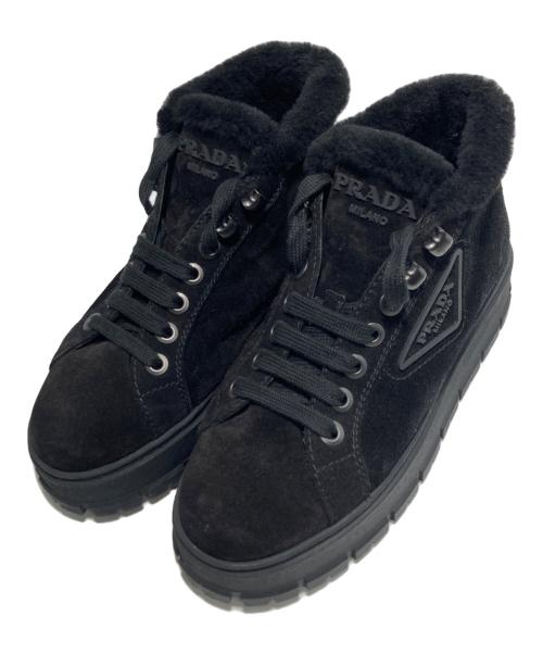 PRADA（プラダ）PRADA (プラダ) トライアングルロゴボア スニーカー ブラック サイズ:36の古着・服飾アイテム