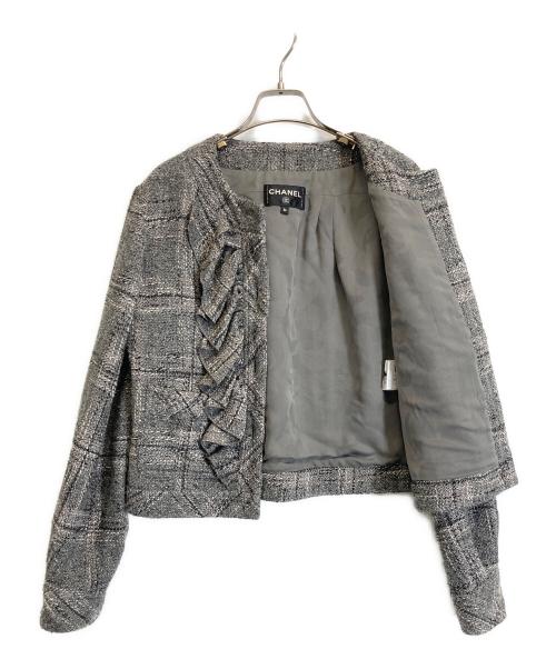 CHANEL（シャネル）CHANEL (シャネル) ココボタンフリルジャケット グレー サイズ:36の古着・服飾アイテム