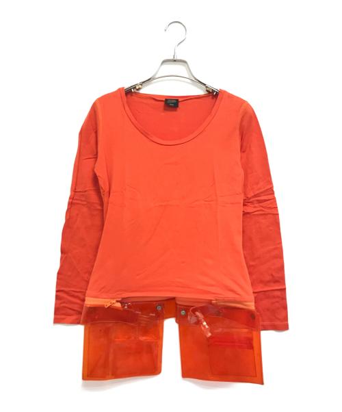 Jean Paul Gaultier FEMME（ジャンポールゴルチエ フェム）Jean Paul Gaultier FEMME (ジャンポールゴルチエ フェム) PVCポッケ付L/Sカットソー オレンジ サイズ:表記なしの古着・服飾アイテム