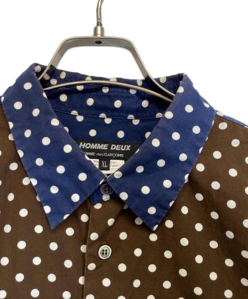 HOMME DEUX COMME des GARCONS（オムドゥ コム デ ギャルソン）HOMME DEUX COMME des GARCONS (オムドゥ コム デ ギャルソン) ドットシャツ ネイビー×ブラウン サイズ:XLの古着・服飾アイテム