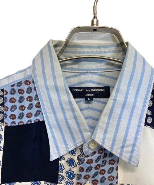 COMME des GARCONS HOMME（コムデギャルソン オム）COMME des GARCONS HOMME (コムデギャルソン オム) パッチワーク半袖シャツ スカイブルー サイズ:Lの古着・服飾アイテム