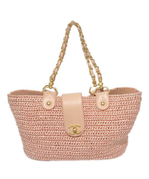 CHANEL（シャネル）CHANEL (シャネル) ココマークラフィアチェーンショルダーバッグ ピンクの古着・服飾アイテム