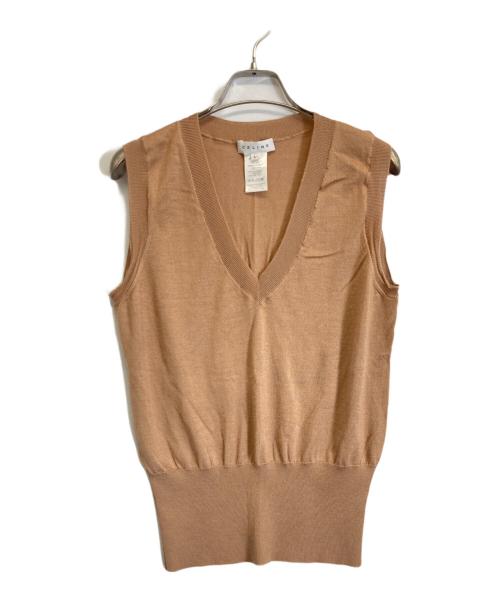 CELINE（セリーヌ）CELINE (セリーヌ) カシミヤ・シルク混ノースリーブニット ブラウン サイズ:Lの古着・服飾アイテム