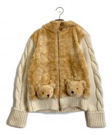 PINK HOUSE（ピンクハウス）の古着「くま装飾ケーブルニットジャケット」｜ベージュ
