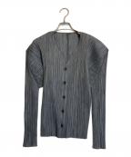PLEATS PLEASEプリーツプリーズ）の古着「プリーツ総柄カーディガン」｜グレー