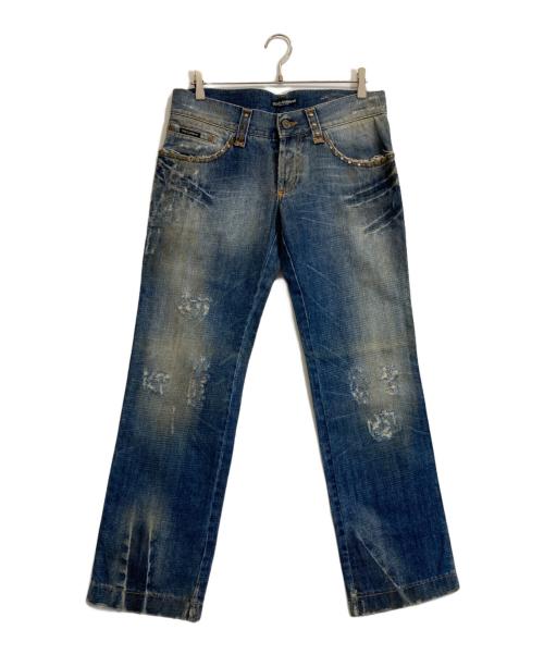 DOLCE & GABBANA（ドルチェ＆ガッバーナ）DOLCE & GABBANA (ドルチェ＆ガッバーナ) ﾘﾍﾟｱ加工スタッズデニムパンツ インディゴ サイズ:48の古着・服飾アイテム