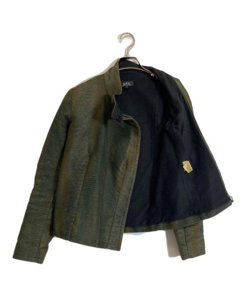 A.P.C.（アーペーセー）A.P.C. (アーペーセー) パイソン柄シングルライダースジャケット グリーン サイズ:Sの古着・服飾アイテム
