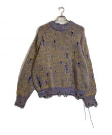 JOHN MASON SMITH（ジョンメイソンスミス）の古着「SMITH DAMAGE COTTON KNIT CREW」｜パープル×イエロー