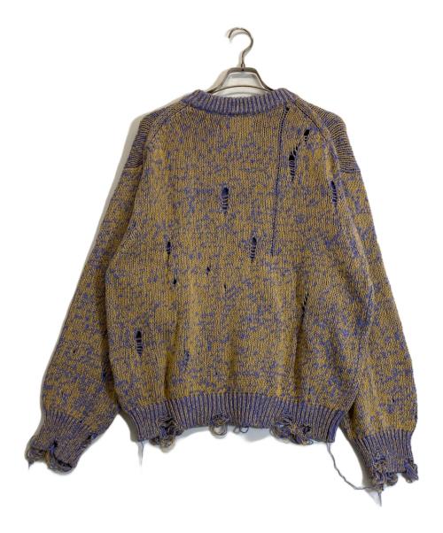 JOHN MASON SMITH（ジョンメイソンスミス）JOHN MASON SMITH (ジョンメイソンスミス) SMITH DAMAGE COTTON KNIT CREW パープル×イエロー サイズ:Lの古着・服飾アイテム