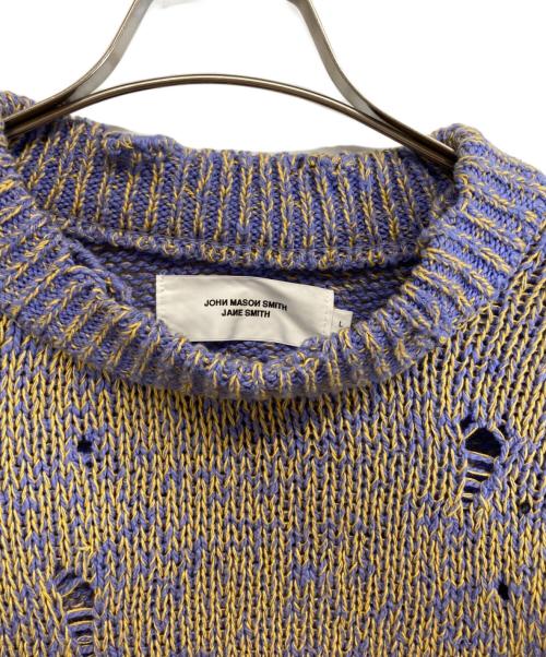 JOHN MASON SMITH（ジョンメイソンスミス）JOHN MASON SMITH (ジョンメイソンスミス) SMITH DAMAGE COTTON KNIT CREW パープル×イエロー サイズ:Lの古着・服飾アイテム