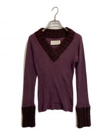 MM6 Maison Margiela（エムエムシックスメゾンマルジェラ）の古着「ニット切替カットソー」｜レッド