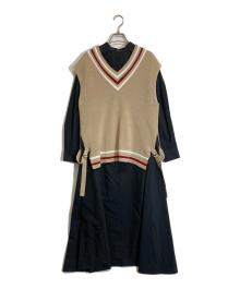 BLUE LABEL CRESTBRIDGE（ブルーレーベルクレストブリッジ）の古着「ベスト付きワンピース」｜ベージュ