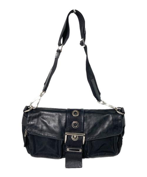 PRADA（プラダ）PRADA (プラダ) レザー切替ワンショルダーバッグ ブラックの古着・服飾アイテム