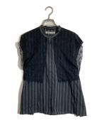 LE CIEL BLEUルシェルブルー）の古着「Striped Sleeveless Shirt with Lace Bib」｜ブラック