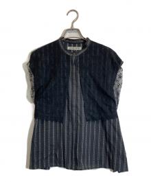 LE CIEL BLEU（ルシェルブルー）の古着「Striped Sleeveless Shirt with Lace Bib」｜ブラック