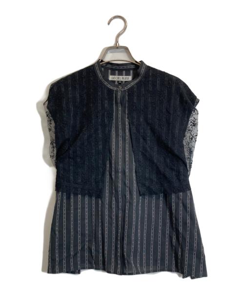 LE CIEL BLEU（ルシェルブルー）LE CIEL BLEU (ルシェルブルー) Striped Sleeveless Shirt with Lace Bib ブラック サイズ:Sの古着・服飾アイテム