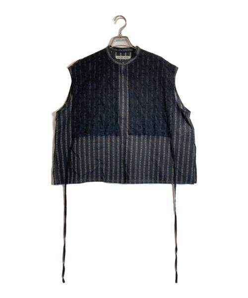 LE CIEL BLEU（ルシェルブルー）LE CIEL BLEU (ルシェルブルー) Striped Sleeveless Shirt with Lace Bib ブラック サイズ:Sの古着・服飾アイテム