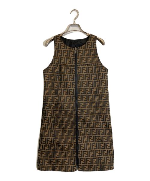 FENDI（フェンディ）FENDI (フェンディ) ズッカ柄リバーシブルワンピース ブラック×ブラウン サイズ:XLの古着・服飾アイテム