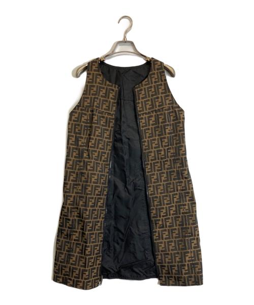 FENDI（フェンディ）FENDI (フェンディ) ズッカ柄リバーシブルワンピース ブラック×ブラウン サイズ:XLの古着・服飾アイテム