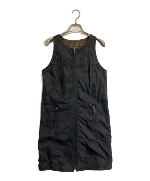 FENDI（フェンディ）FENDI (フェンディ) ズッカ柄リバーシブルワンピース ブラック×ブラウン サイズ:XLの古着・服飾アイテム