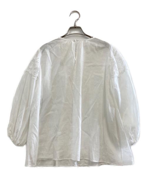 ANAYI（アナイ）ANAYI (アナイ) ラミーコットンレースギャザーブラウス ホワイト サイズ:38の古着・服飾アイテム