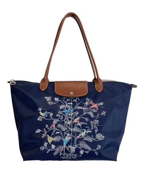 LONGCHAMP（ロンシャン）LONGCHAMP (ロンシャン) 刺繍デザインルプリアージュ ネイビーの古着・服飾アイテム