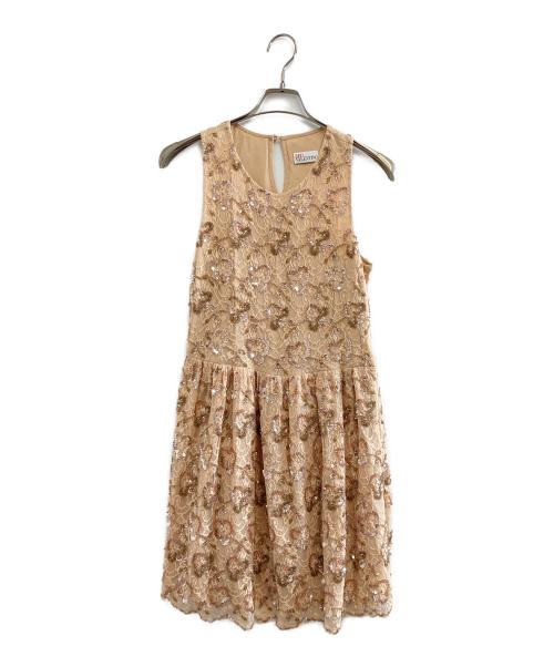 RED VALENTINO（レッドヴァレンティノ）RED VALENTINO (レッドヴァレンティノ) スパンコールワンピース ベージュ サイズ:42の古着・服飾アイテム