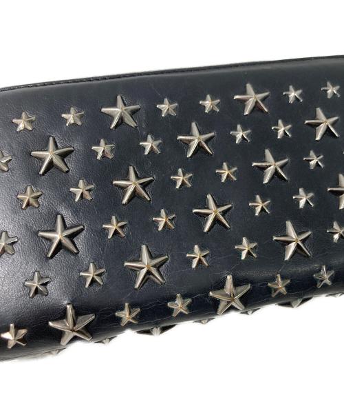 JIMMY CHOO（ジミーチュウ）JIMMY CHOO (ジミーチュウ) スタースタッズラウンドファスナー財布 ブラックの古着・服飾アイテム