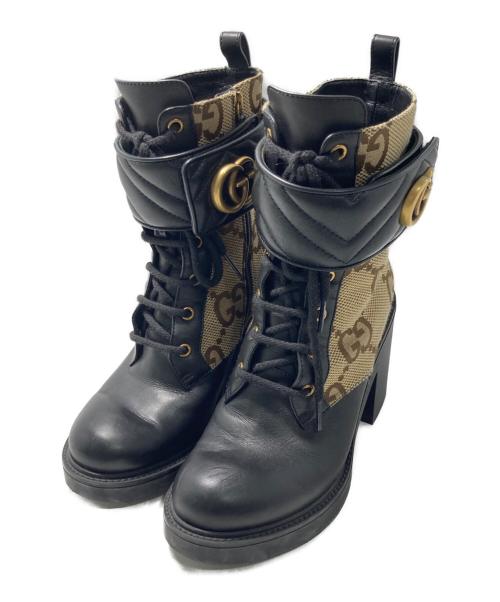 GUCCI（グッチ）GUCCI (グッチ) ジャンボGG マーモント アンクル レザーブーツ ベージュ×ブラック サイズ:37の古着・服飾アイテム