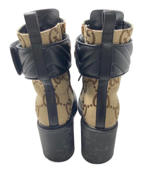GUCCI（グッチ）GUCCI (グッチ) ジャンボGG マーモント アンクル レザーブーツ ベージュ×ブラック サイズ:37の古着・服飾アイテム