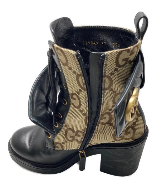 GUCCI（グッチ）GUCCI (グッチ) ジャンボGG マーモント アンクル レザーブーツ ベージュ×ブラック サイズ:37の古着・服飾アイテム