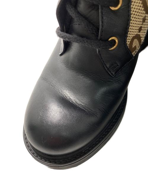 GUCCI（グッチ）GUCCI (グッチ) ジャンボGG マーモント アンクル レザーブーツ ベージュ×ブラック サイズ:37の古着・服飾アイテム