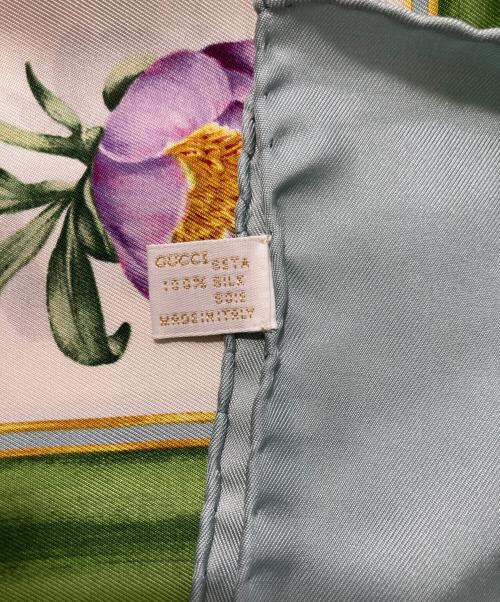 GUCCI（グッチ）GUCCI (グッチ) 花柄シルクスカーフ スカイブルーの古着・服飾アイテム