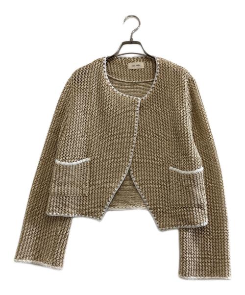 DES PRES（デ プレ）DES PRES (デ プレ) タックパターン クルーネックカーディガン ベージュ サイズ:Fの古着・服飾アイテム