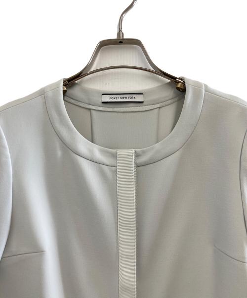 FOXEY NEWYORK（フォクシーニューヨーク）FOXEY NEWYORK (フォクシーニューヨーク) ノーカラージャケット スカイブルー サイズ:38の古着・服飾アイテム