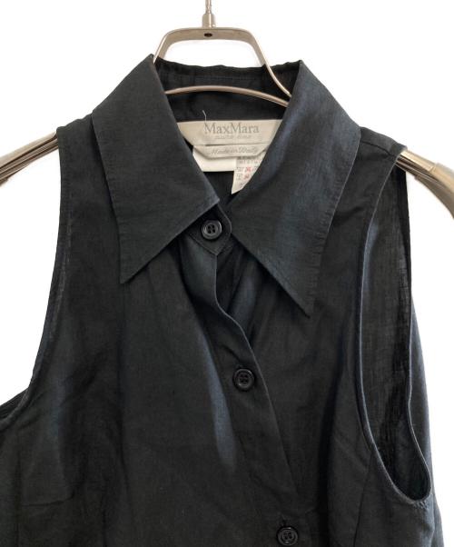 MaxMara（マックスマーラ）MaxMara (マックスマーラ) リネンノースリーブワンピース ブラック サイズ:40の古着・服飾アイテム