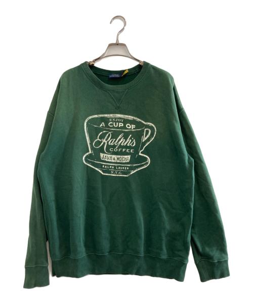 POLO RALPH LAUREN（ポロ・ラルフローレン）POLO RALPH LAUREN (ポロ・ラルフローレン) RALPH COFFEE プリントスウェット グリーン サイズ:Lの古着・服飾アイテム