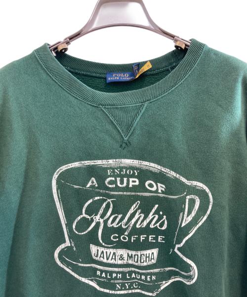 POLO RALPH LAUREN（ポロ・ラルフローレン）POLO RALPH LAUREN (ポロ・ラルフローレン) RALPH COFFEE プリントスウェット グリーン サイズ:Lの古着・服飾アイテム