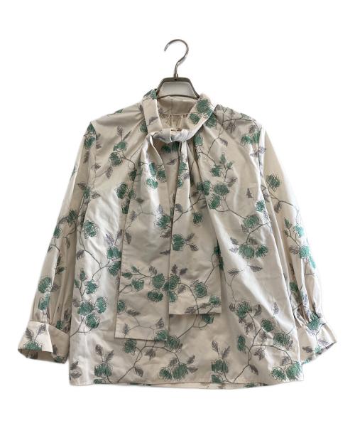 TOMORROW LAND（トゥモローランド）TOMORROW LAND (トゥモローランド) クロスステッチフラワーエンブロイダリー ボウタイブラウス アイボリー サイズ:Sの古着・服飾アイテム