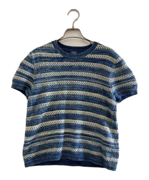 POLO RALPH LAUREN（ポロ・ラルフローレン）POLO RALPH LAUREN (ポロ・ラルフローレン) ストライプドコットンショートスリーブセーター ネイビー サイズ:Sの古着・服飾アイテム