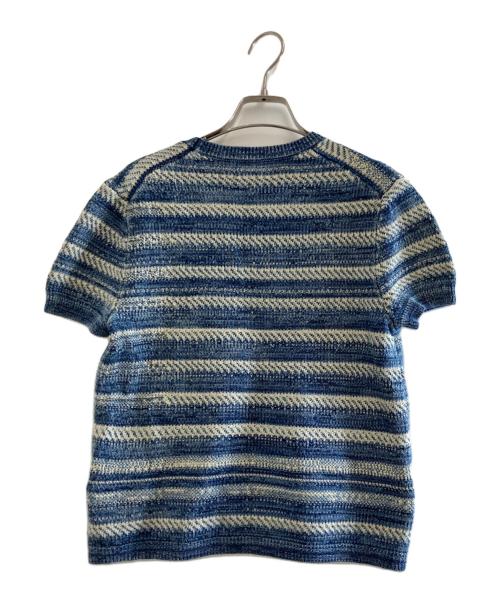 POLO RALPH LAUREN（ポロ・ラルフローレン）POLO RALPH LAUREN (ポロ・ラルフローレン) ストライプドコットンショートスリーブセーター ネイビー サイズ:Sの古着・服飾アイテム