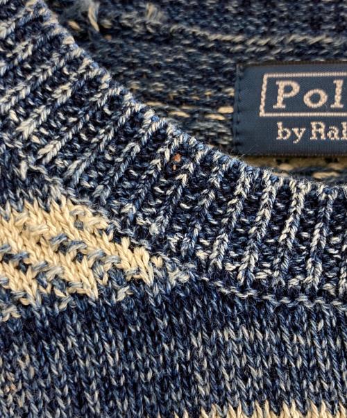 POLO RALPH LAUREN（ポロ・ラルフローレン）POLO RALPH LAUREN (ポロ・ラルフローレン) ストライプドコットンショートスリーブセーター ネイビー サイズ:Sの古着・服飾アイテム