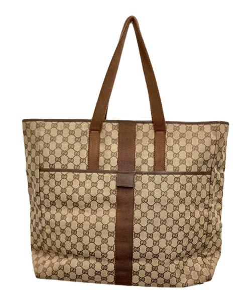 GUCCI（グッチ）GUCCI (グッチ) GGキャンバストートバッグ ブラウンの古着・服飾アイテム