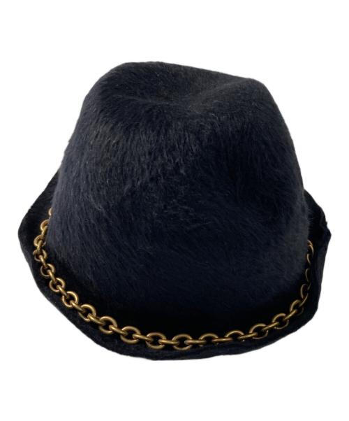 Yves Saint Laurent（イヴサンローラン）Yves Saint Laurent (イヴサンローラン) ラビットファーチェーン付ハット ブラックの古着・服飾アイテム