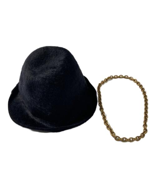 Yves Saint Laurent（イヴサンローラン）Yves Saint Laurent (イヴサンローラン) ラビットファーチェーン付ハット ブラックの古着・服飾アイテム