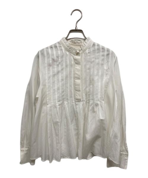 BALLSEY（ボールジィ）BALLSEY (ボールジィ) コットンシルクサテン タックフレアブラウス ホワイト サイズ:36の古着・服飾アイテム