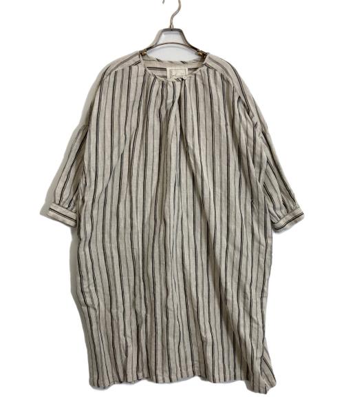 ICHI Antiquite's（イチ アンティークス）ichi Antiquite's (イチ アンティークス) コットンリネンストライプワンピース ベージュ サイズ:-の古着・服飾アイテム