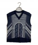 Mame Kurogouchiマメクロゴウチ）の古着「Osmanthus Motif Jacquard Knitted Vest」｜ネイビー