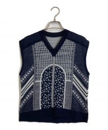 Mame Kurogouchi（マメクロゴウチ）の古着「Osmanthus Motif Jacquard Knitted Vest」｜ネイビー