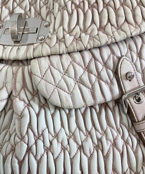 MIU MIU（ミュウミュウ）MIU MIU (ミュウミュウ) ナッパクリスタル2WAYショルダーバッグ ピンク×カーキの古着・服飾アイテム